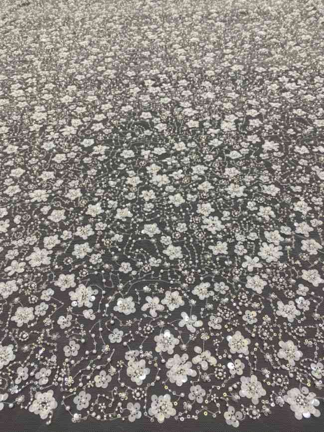 Multi-Coloured Sequined Beaded 3D Floral Embroidered Bridal Lace Fabric TDD022