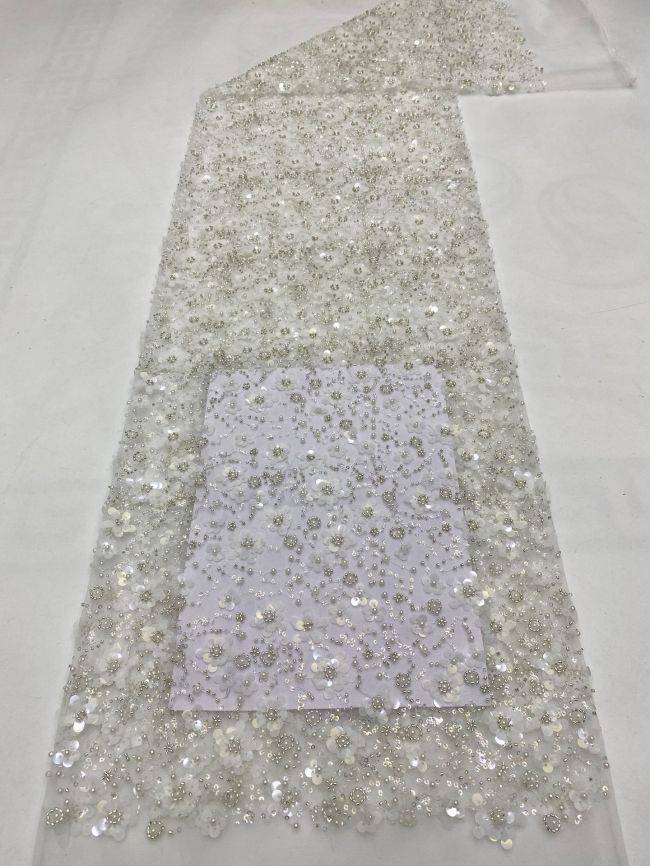 Multi-Coloured Sequined Beaded 3D Floral Embroidered Bridal Lace Fabric TDD022