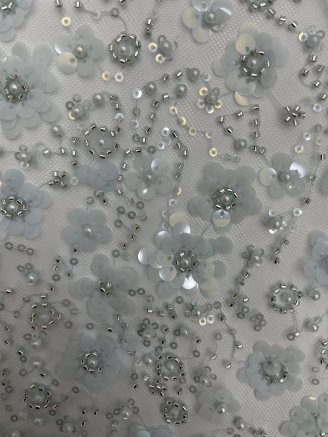 Multi-Coloured Sequined Beaded 3D Floral Embroidered Bridal Lace Fabric TDD022