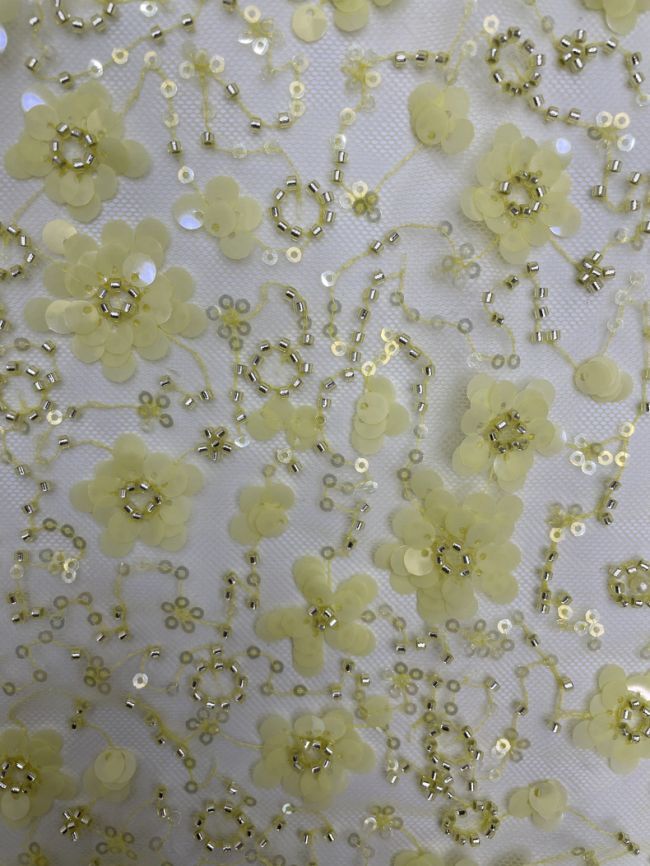Multi-Coloured Sequined Beaded 3D Floral Embroidered Bridal Lace Fabric TDD022