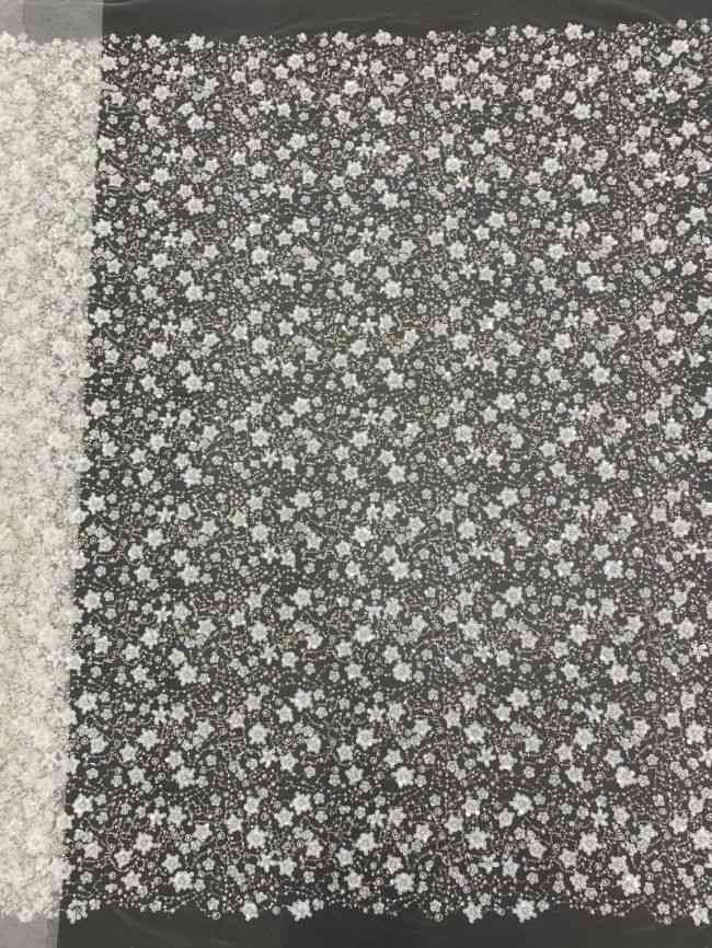 Multi-Coloured Sequined Beaded 3D Floral Embroidered Bridal Lace Fabric TDD022