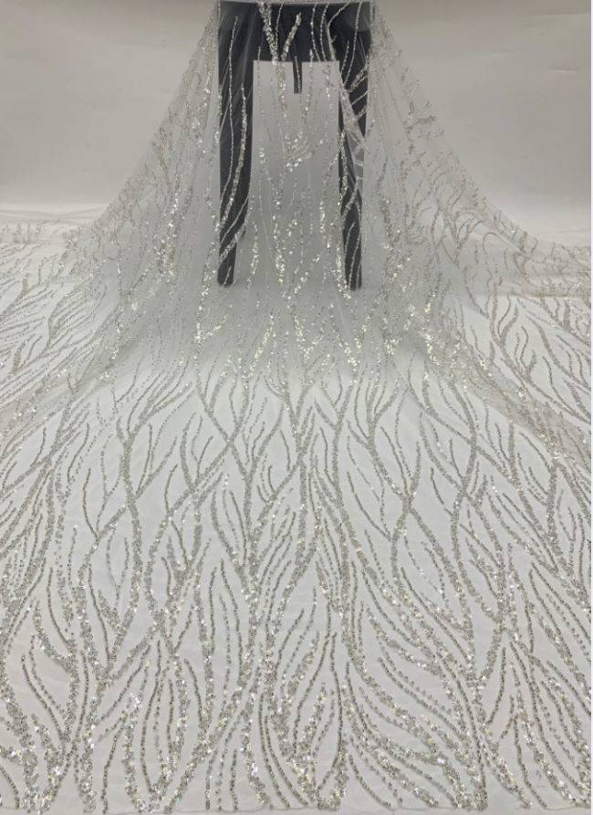 Multi-Coloured Sequined Beaded 3D Floral Embroidered Bridal Lace Fabric TDD006