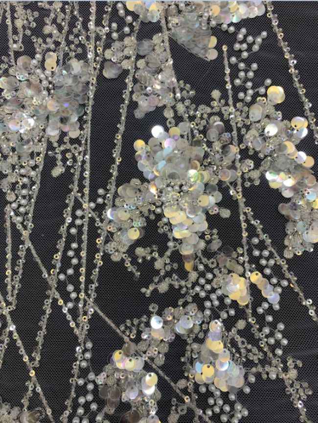 Multi-Coloured Sequined Beaded 3D Floral Embroidered Bridal Lace Fabric TDD024