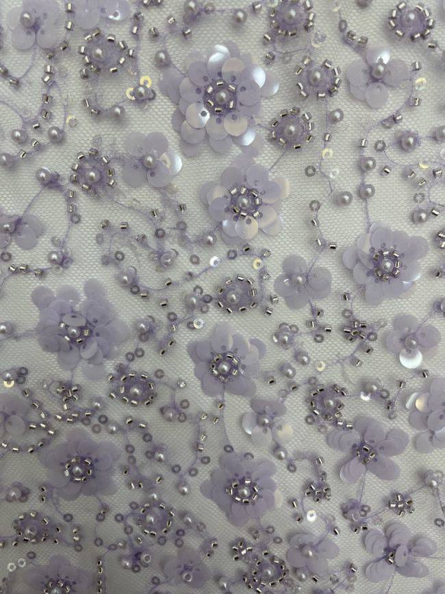 Multi-Coloured Sequined Beaded 3D Floral Embroidered Bridal Lace Fabric TDD022