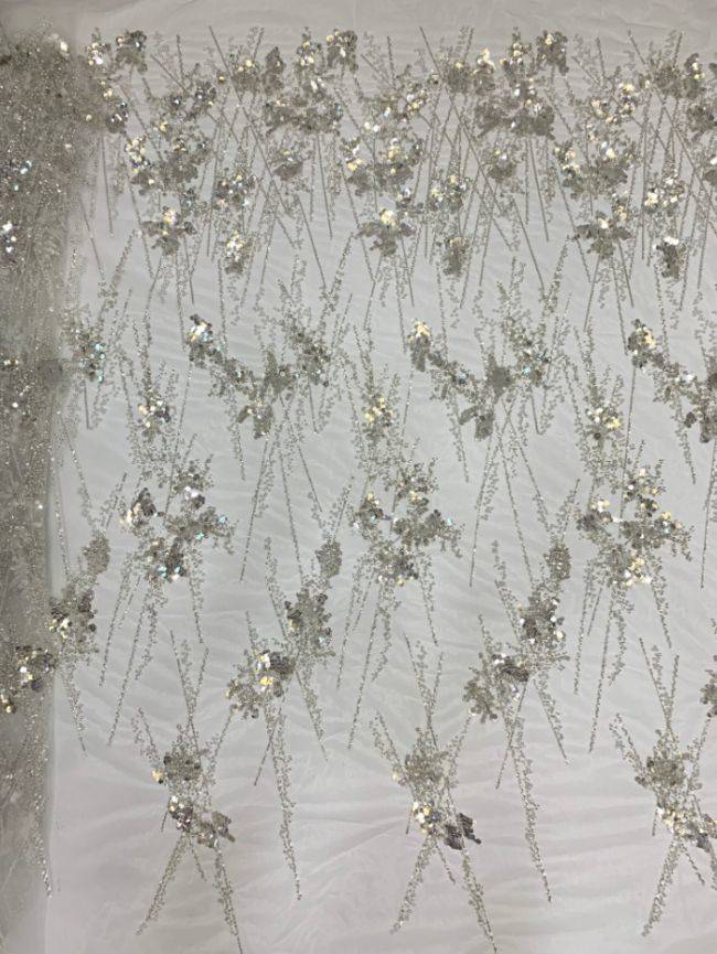 Multi-Coloured Sequined Beaded 3D Floral Embroidered Bridal Lace Fabric TDD024