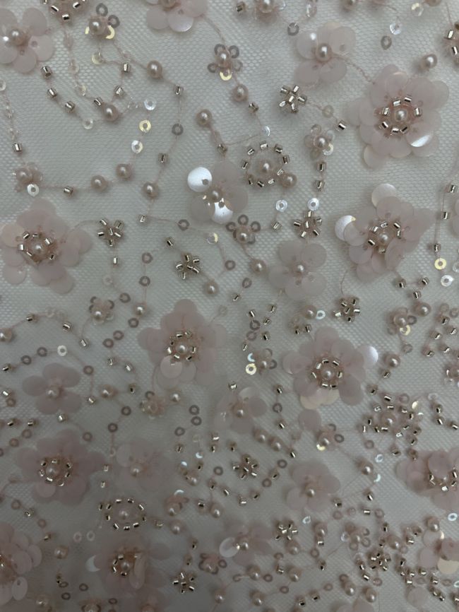 Multi-Coloured Sequined Beaded 3D Floral Embroidered Bridal Lace Fabric TDD022