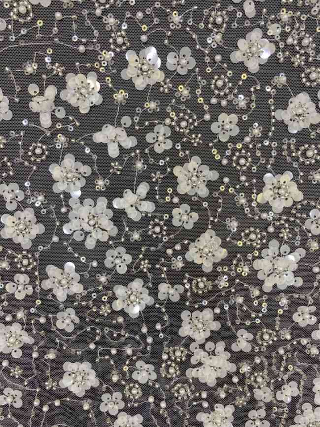 Multi-Coloured Sequined Beaded 3D Floral Embroidered Bridal Lace Fabric TDD022