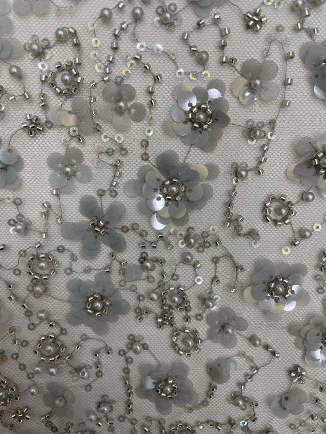Multi-Coloured Sequined Beaded 3D Floral Embroidered Bridal Lace Fabric TDD022