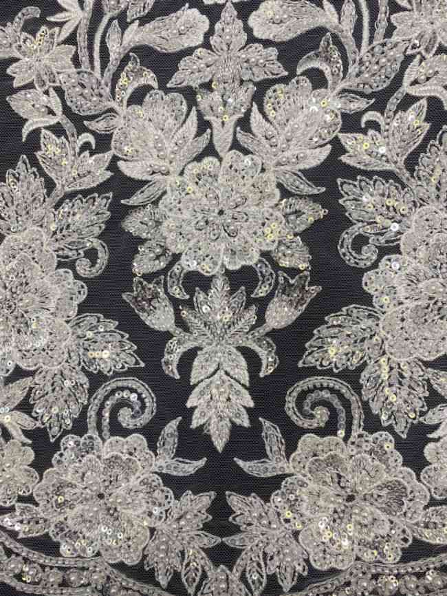 Sequined Beaded 3D Floral Embroidered Bridal Lace Fabric TDD052
