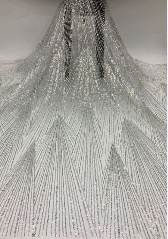 Sequined Beaded Embroidered Bridal Lace Fabric TDD114