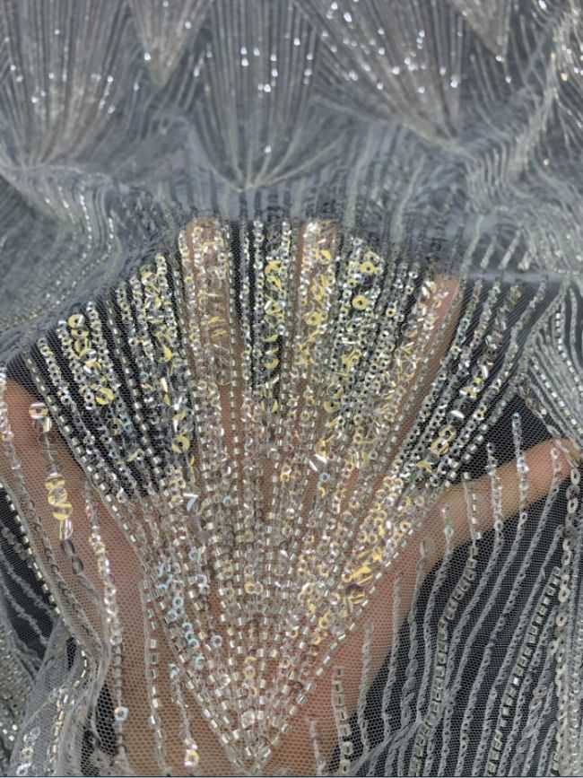 Sequined Beaded Embroidered Bridal Lace Fabric TDD114