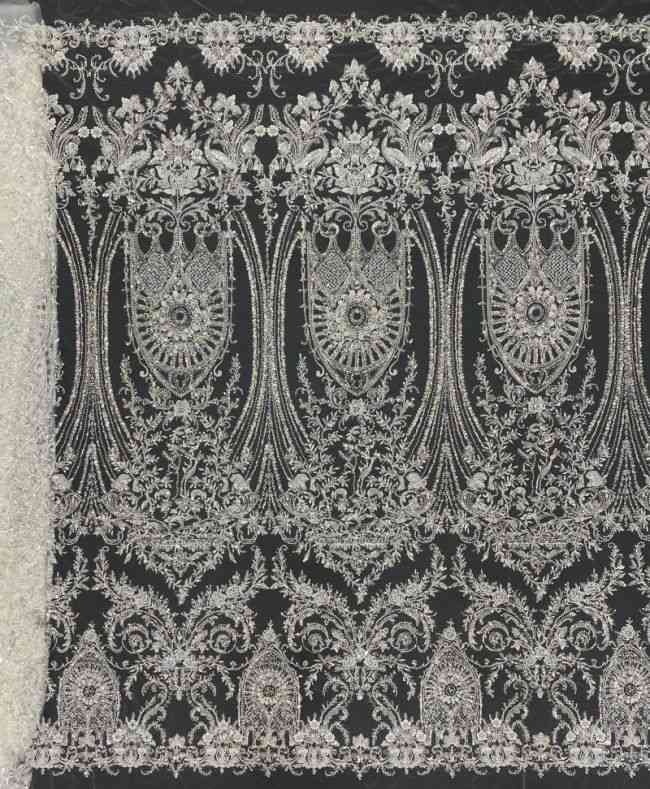 Sequined Beaded Embroidered Bridal Lace Fabric TDD113