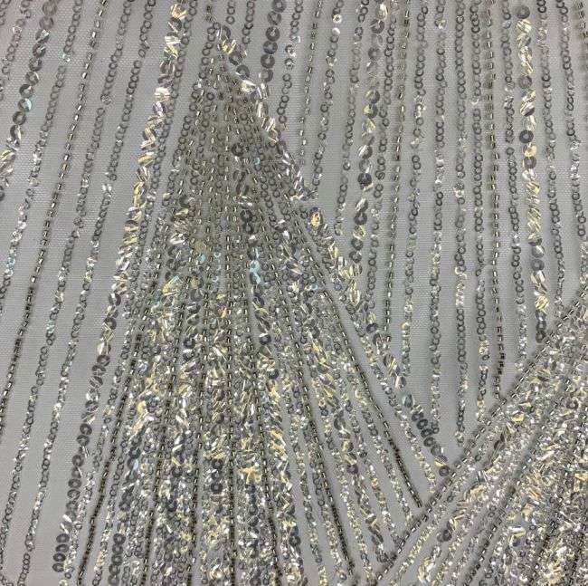 Sequined Beaded Embroidered Bridal Lace Fabric TDD114