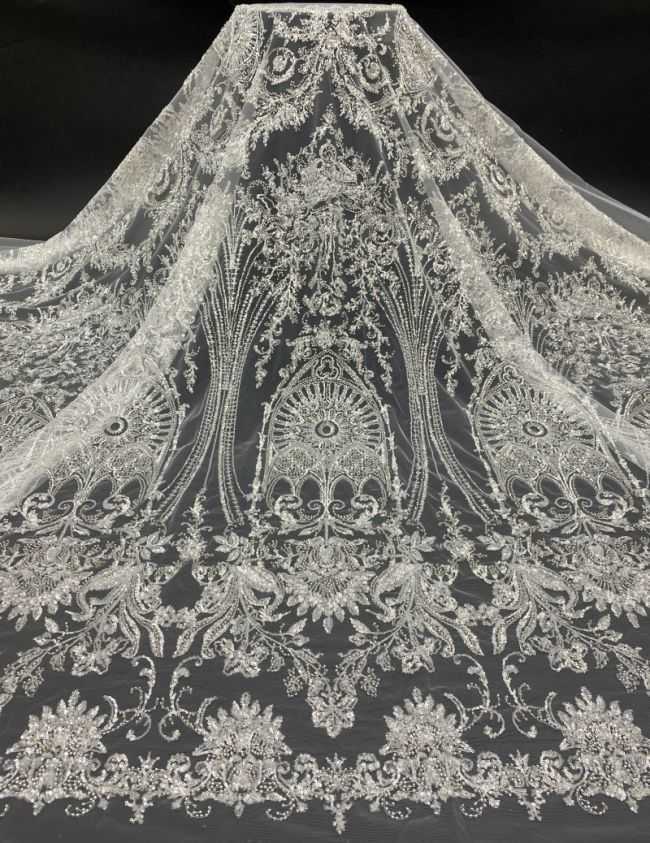 Sequined Beaded Embroidered Bridal Lace Fabric TDD113