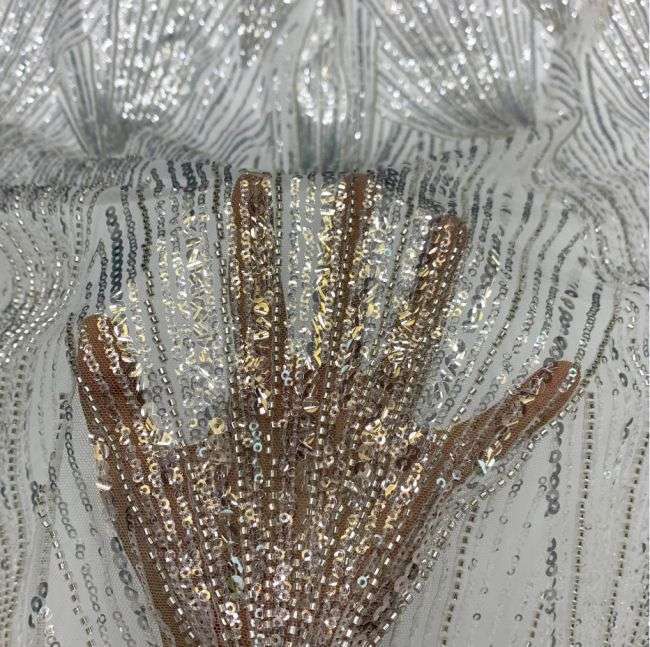 Sequined Beaded Embroidered Bridal Lace Fabric TDD114
