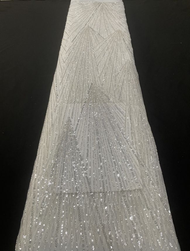 Sequined Beaded Embroidered Bridal Lace Fabric TDD114
