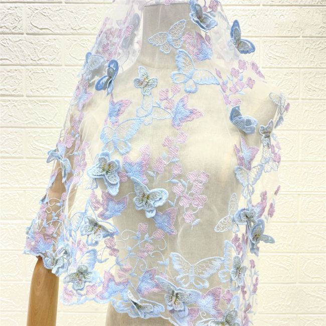 Multi-Coloured Embroidered Lace Fabric TLF304