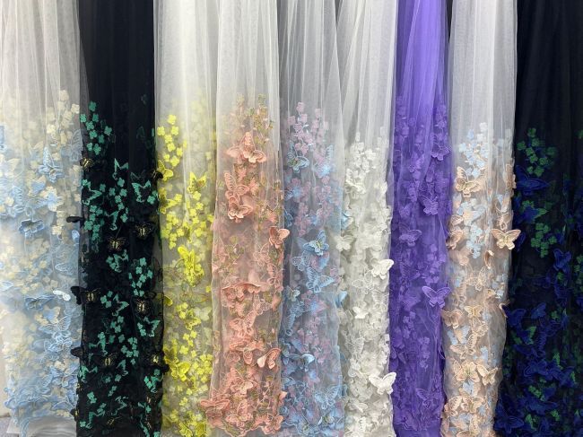 Multi-Coloured Embroidered Lace Fabric TLF304
