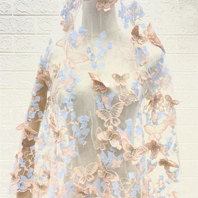 1 Yard Multi-Colored Embroidered Butterfly Lace Fabric TLF304