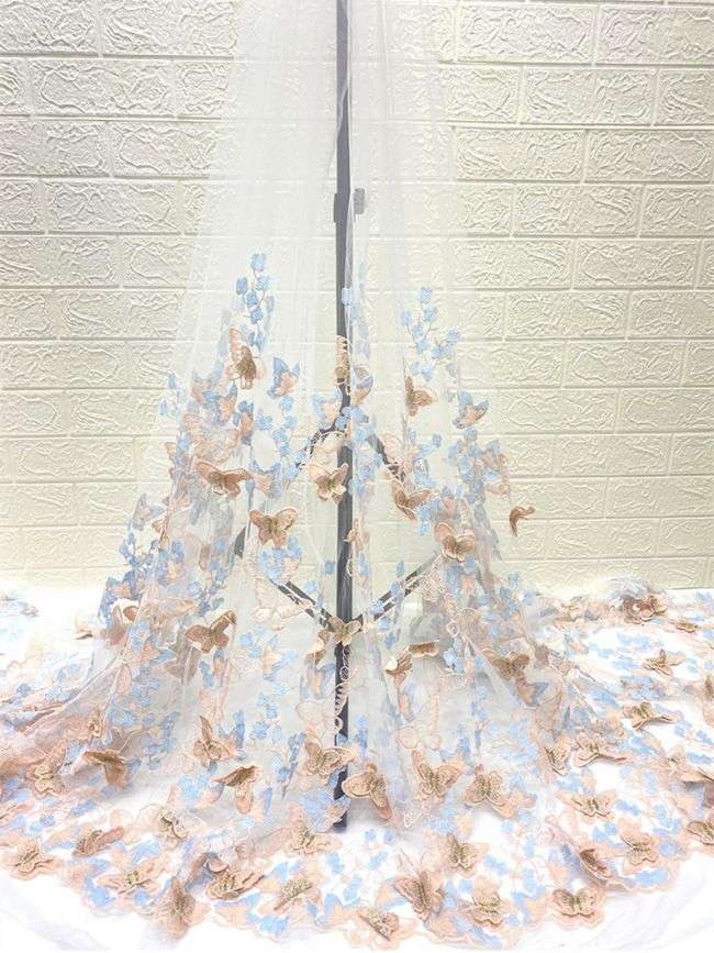 Multi-Coloured Embroidered Lace Fabric TLF304