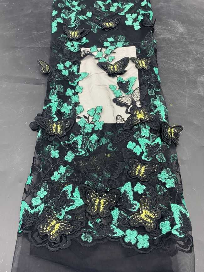 Multi-Coloured Embroidered Lace Fabric TLF304