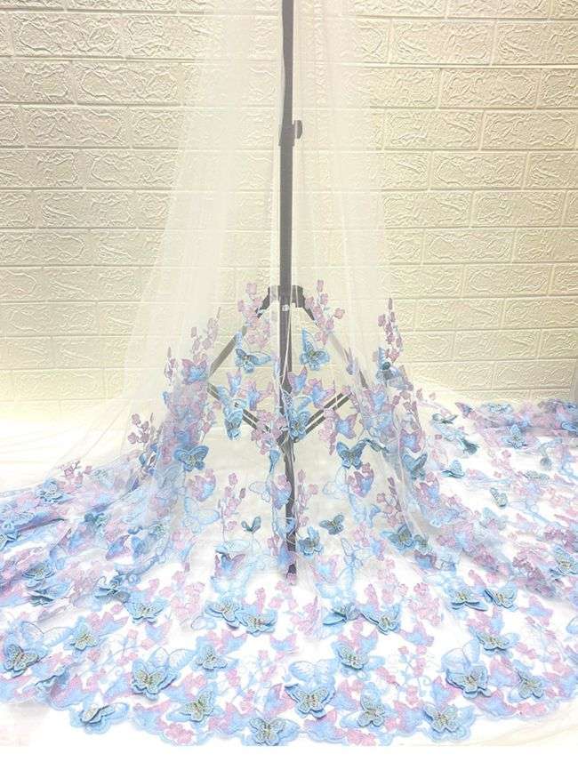 Multi-Coloured Embroidered Lace Fabric TLF304