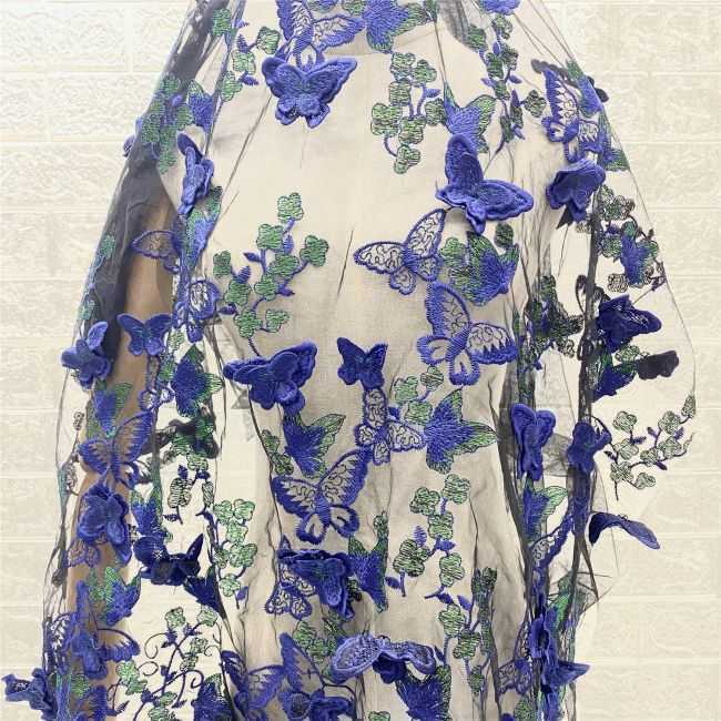 Multi-Coloured Embroidered Lace Fabric TLF304
