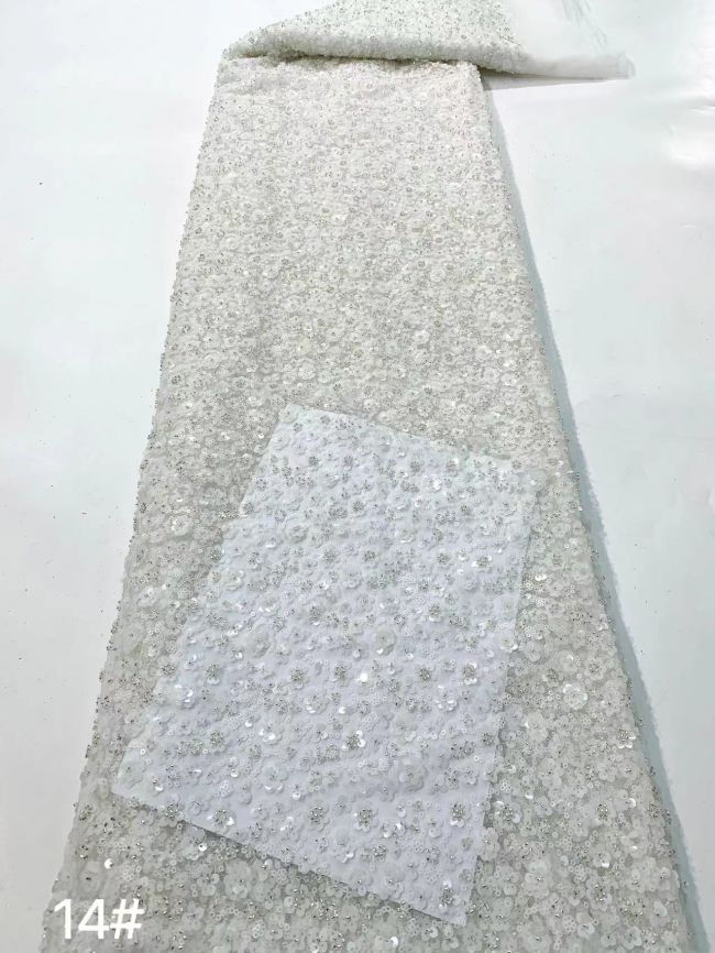 1 Yard Colored Sequined Beaded Embroidered Lace Fabric TDD209