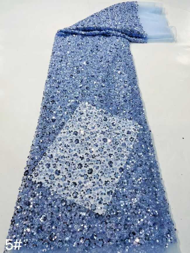 Multi-Colored Sequined Beaded Embroidered Lace Fabric TDD209