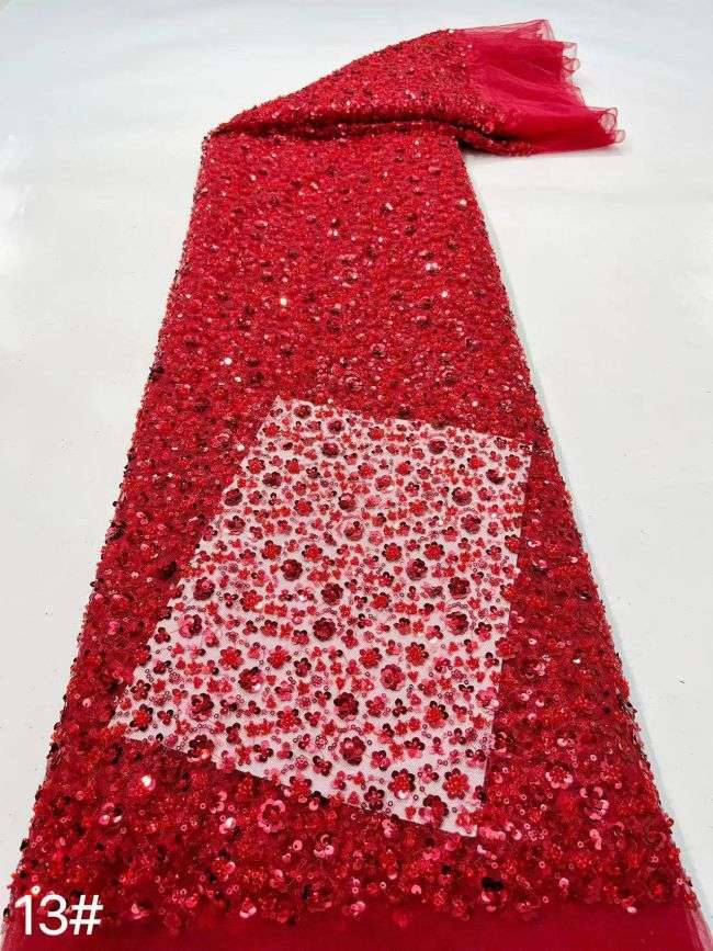 Multi-Colored Sequined Beaded Embroidered Lace Fabric TDD209