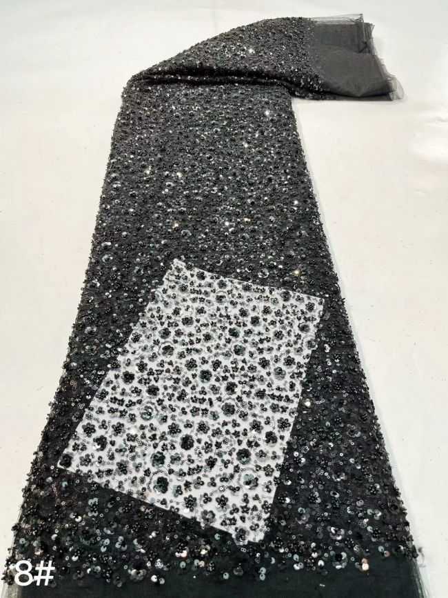 Multi-Colored Sequined Beaded Embroidered Lace Fabric TDD209