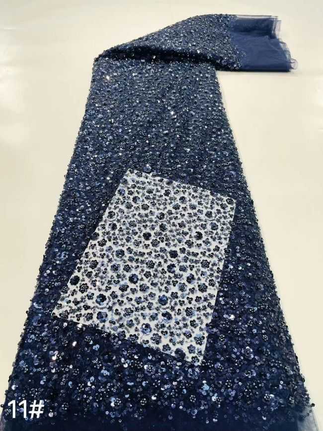 Multi-Colored Sequined Beaded Embroidered Lace Fabric TDD209