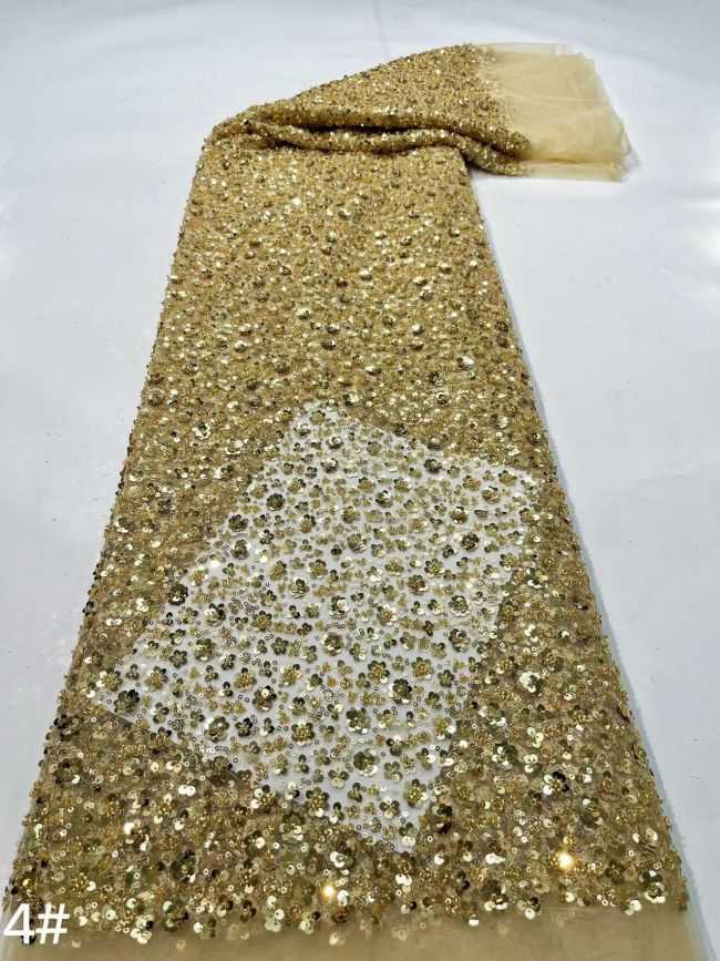 Multi-Colored Sequined Beaded Embroidered Lace Fabric TDD209