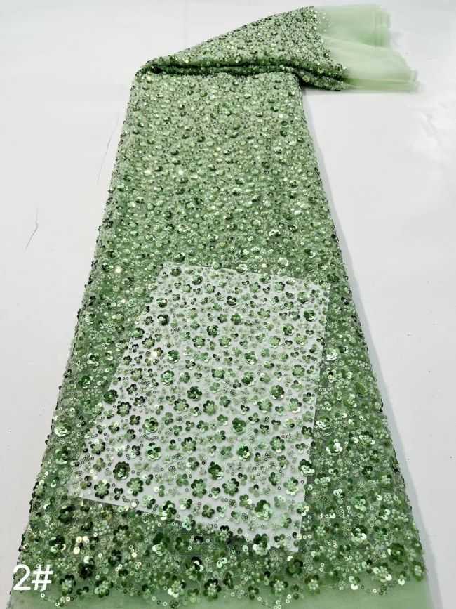 Multi-Colored Sequined Beaded Embroidered Lace Fabric TDD209