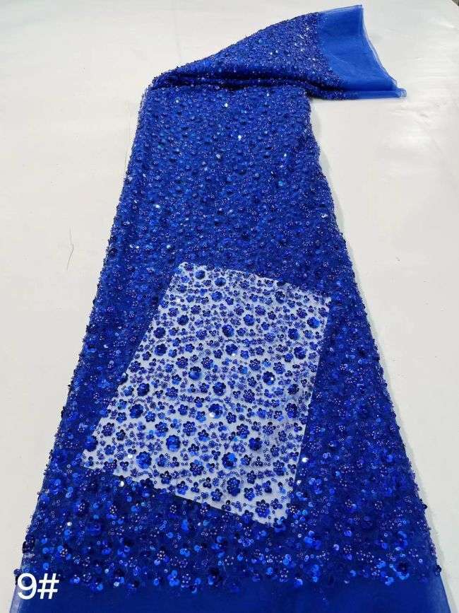 Multi-Colored Sequined Beaded Embroidered Lace Fabric TDD209