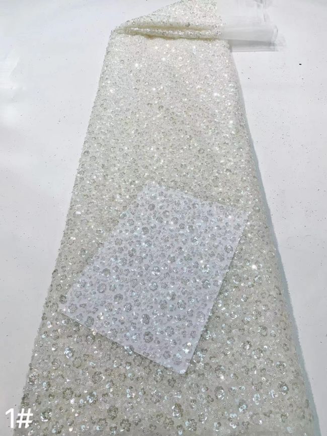 Multi-Colored Sequined Beaded Embroidered Lace Fabric TDD209