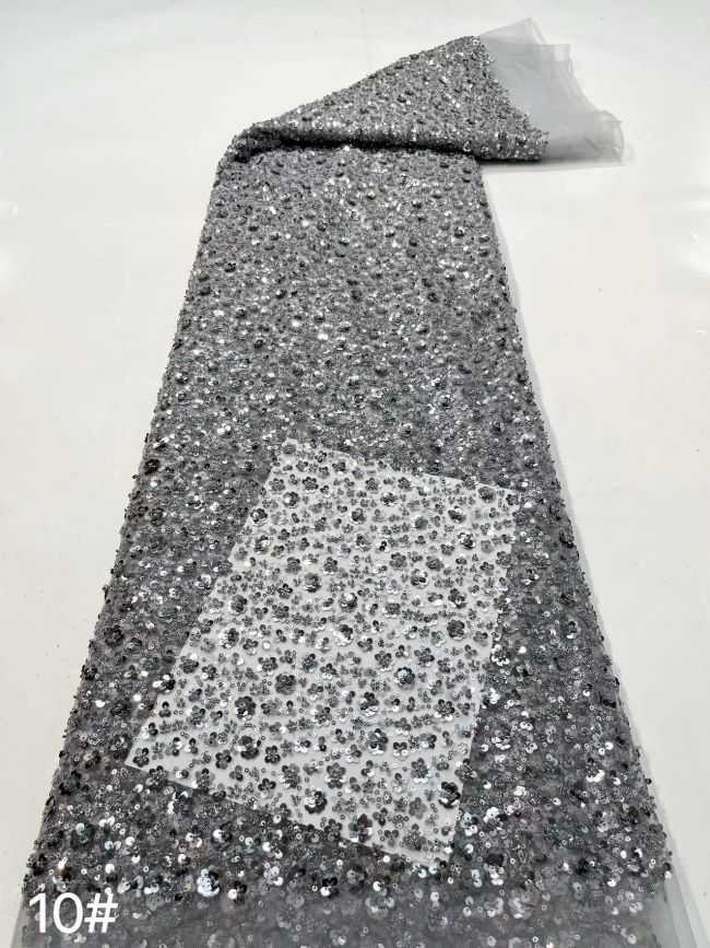 Multi-Colored Sequined Beaded Embroidered Lace Fabric TDD209