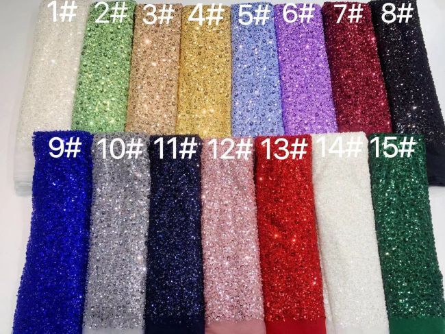Multi-Colored Sequined Beaded Embroidered Lace Fabric TDD209