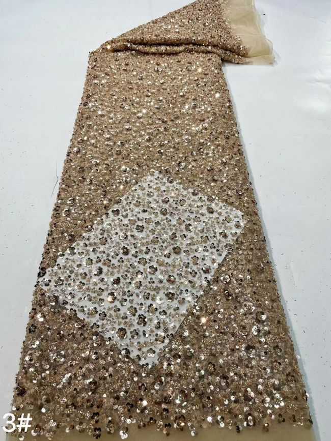 Multi-Colored Sequined Beaded Embroidered Lace Fabric TDD209