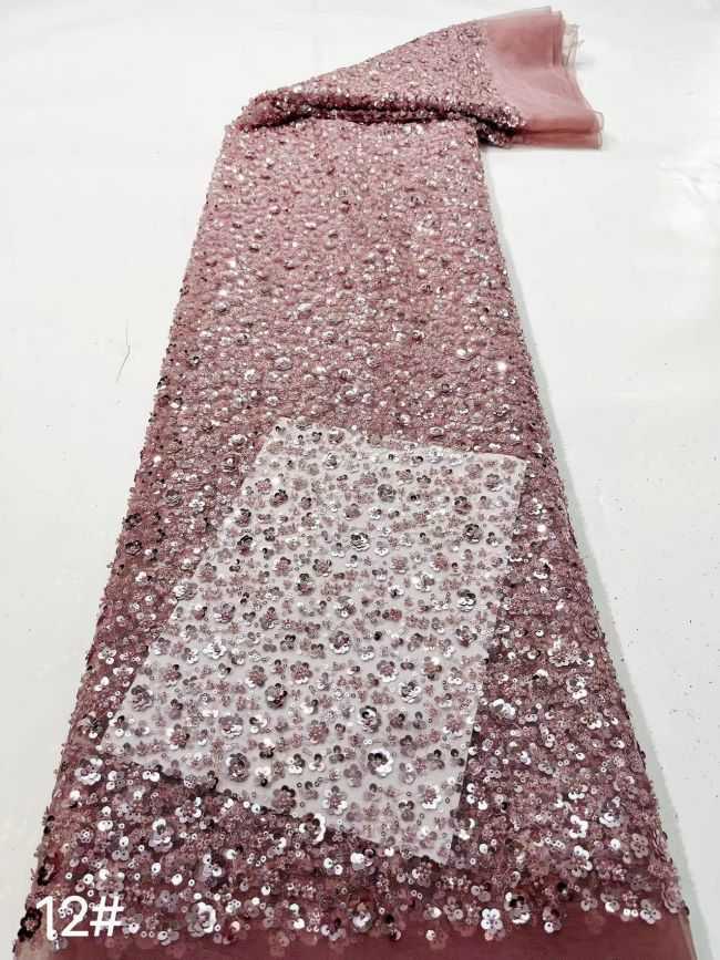 Multi-Colored Sequined Beaded Embroidered Lace Fabric TDD209