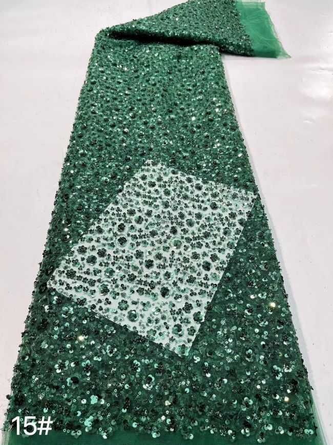 Multi-Colored Sequined Beaded Embroidered Lace Fabric TDD209