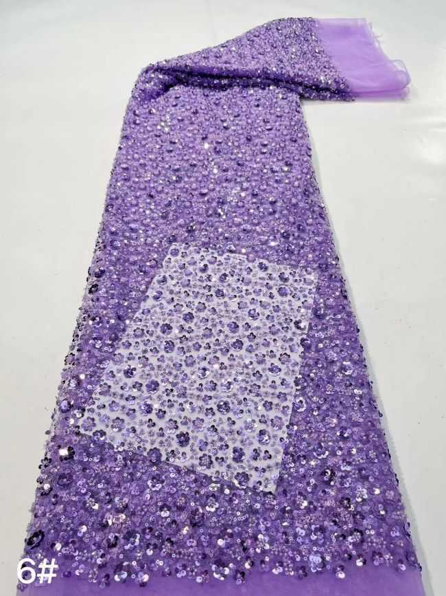 Multi-Colored Sequined Beaded Embroidered Lace Fabric TDD209