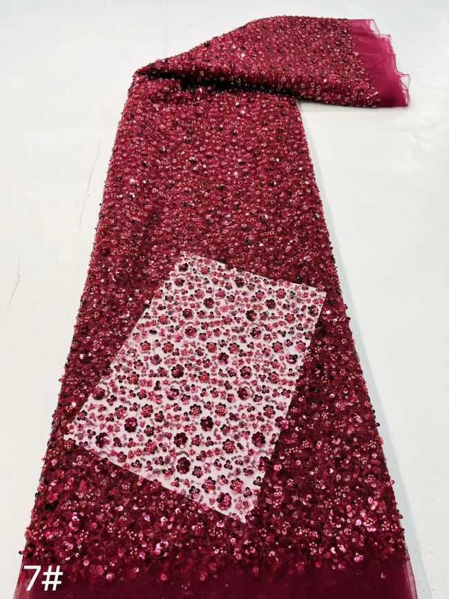 Multi-Colored Sequined Beaded Embroidered Lace Fabric TDD209