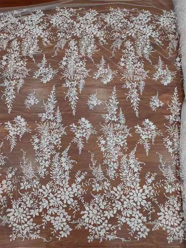 Sequined Beaded Embroidered Bridal Lace Fabric RX027