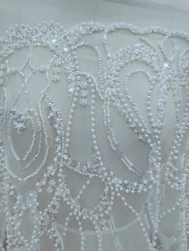 Sequined Beaded Embroidered Bridal Lace Fabric RX89