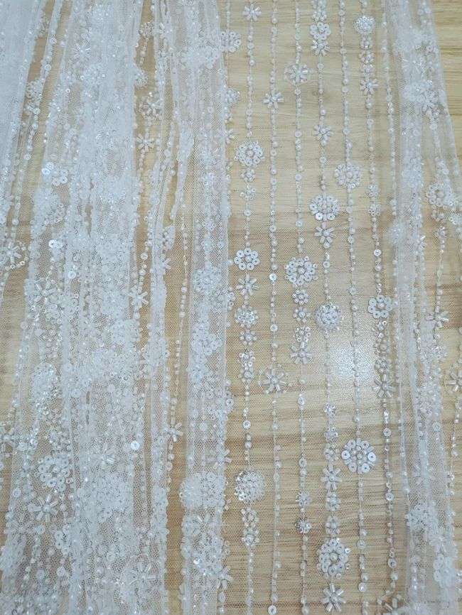 Sequined Beaded Embroidered Bridal Lace Fabric RX088