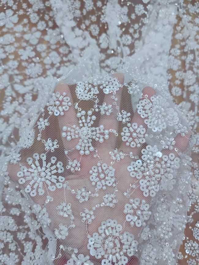 Sequined Beaded Embroidered Bridal Lace Fabric RX090