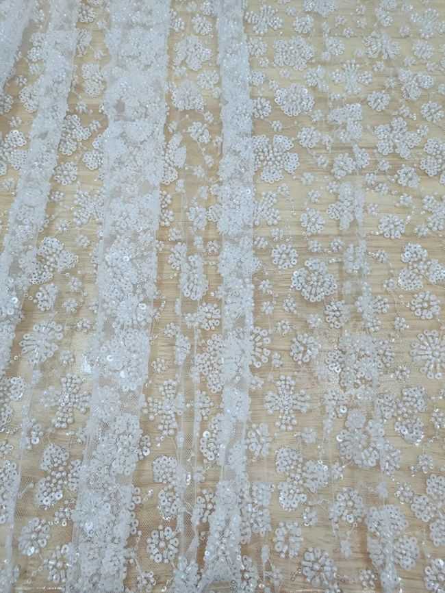 Sequined Beaded Embroidered Bridal Lace Fabric RX090