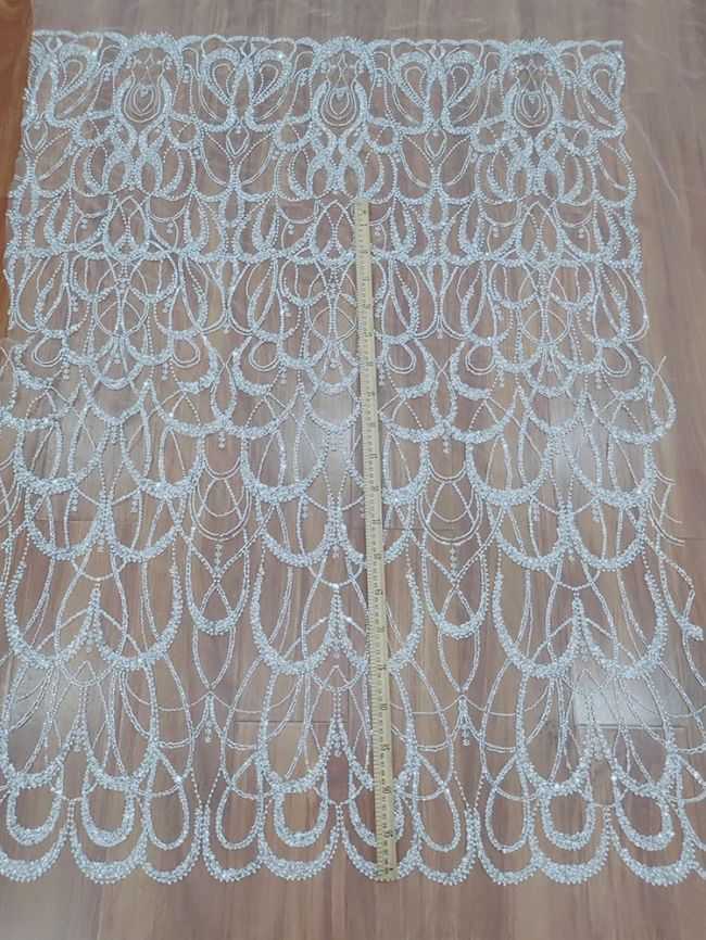 Sequined Beaded Embroidered Bridal Lace Fabric RX89