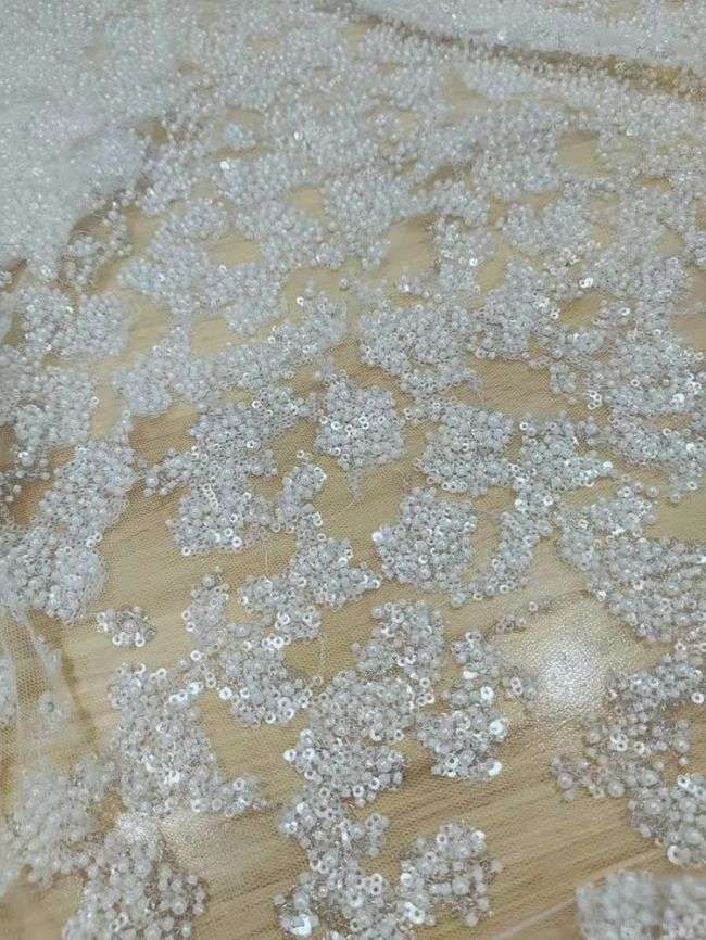 Sequined Beaded Embroidered Bridal Lace Fabric RX085